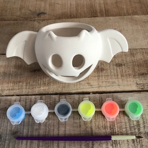 Halloween Bat  Pumpkin Paint your own Ceramic Kit -Pumpkin tealight holder - Bat tealight holder - Kids craft kit - Ceramic Craft Kit - -