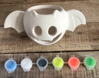 Halloween Bat  Pumpkin Paint your own Ceramic Kit -Pumpkin tealight holder - Bat tealight holder - Kids craft kit - Ceramic Craft Kit - -