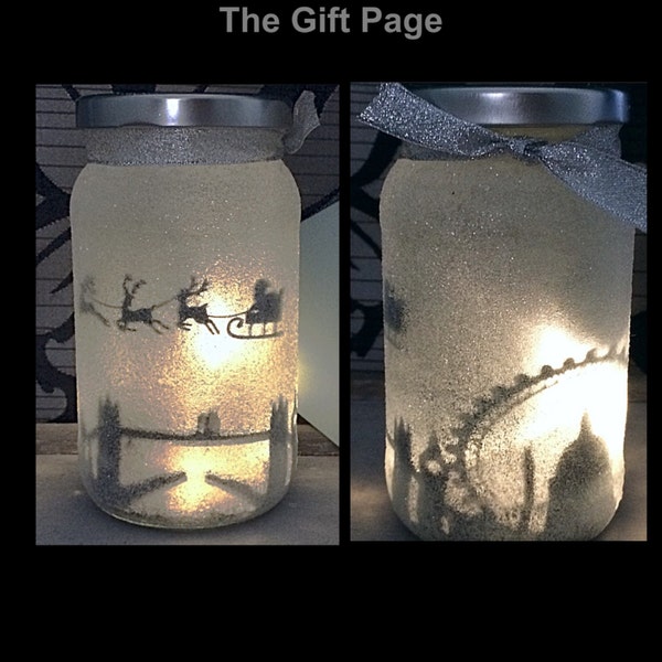 Night light, mood lighting, Santa over London in a jar, Fairy Jar, Glitter Jar, Christmas, light up jars, mason jars