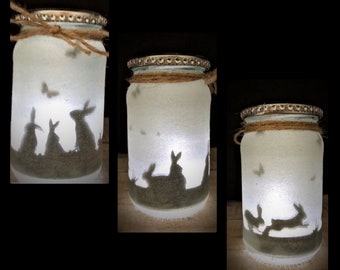 Bunny Rabbit Night light Glitter Light up Jar - Easter Gift