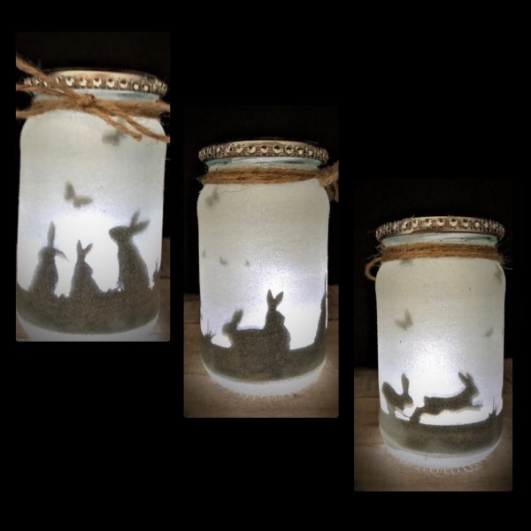 Bunny Rabbit Night light Glitter Light up Jar - Ostergeschenk