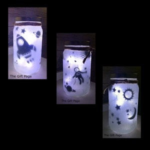Space Rocket Night light - mood lighting - Space-Astronaut-Galactic-Fairy Jar - Glitter Jar - light up jars