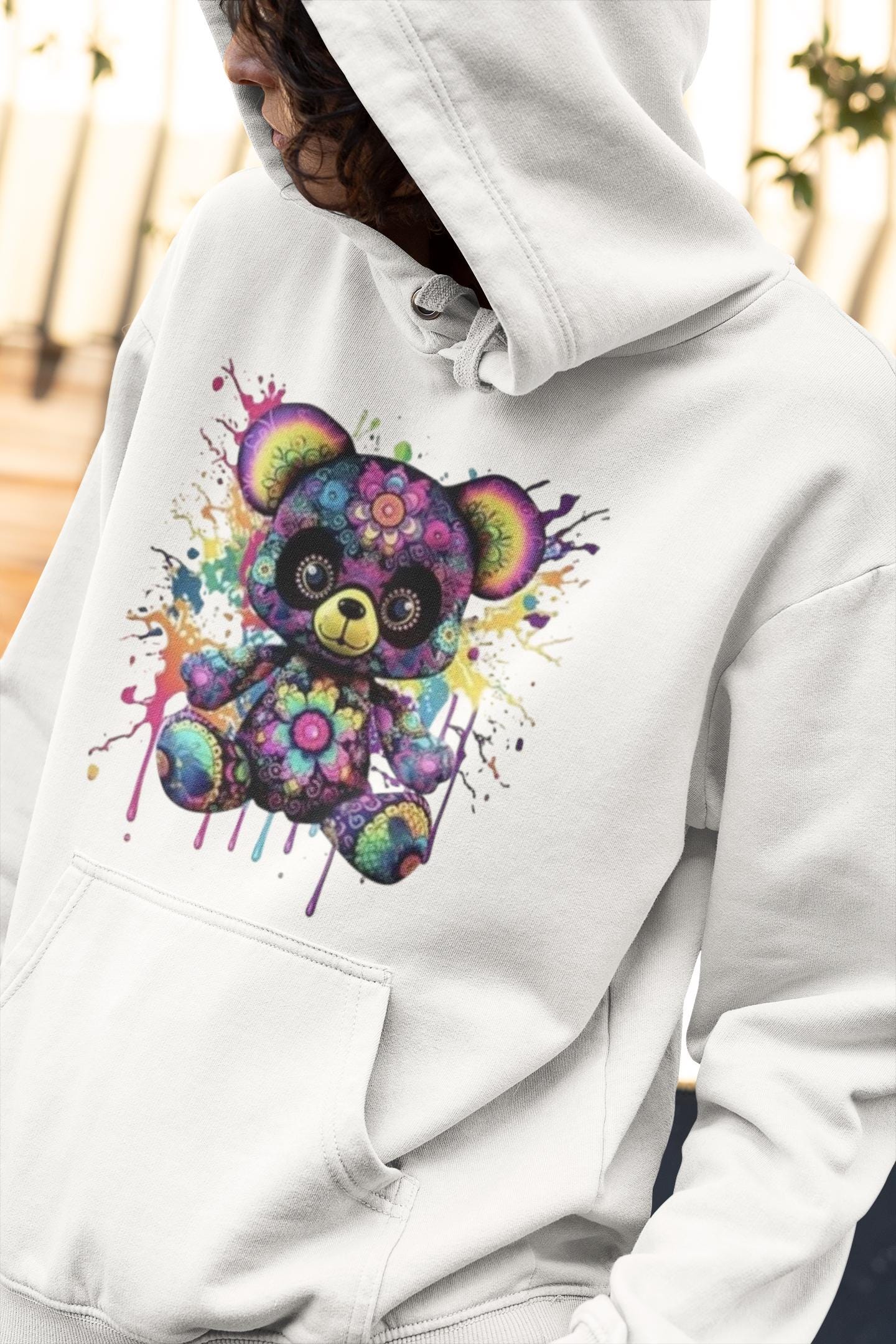 Teddy Bear Design Unisex College Style Hoodie Sports and Casual