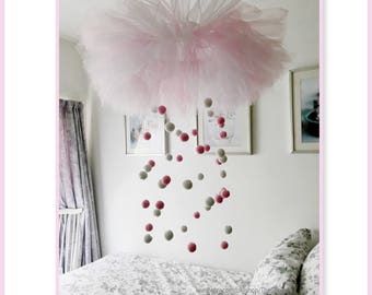 Nursery Decor Large Hanging Cloud, Mobile, Baby, Nursery, Infant, Pink and White Tulle, Hanging, Baby Girl, Baby , , Childs bedroom