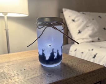 Bunny Rabbit Night light Glitter Light up Jar - Easter Gift
