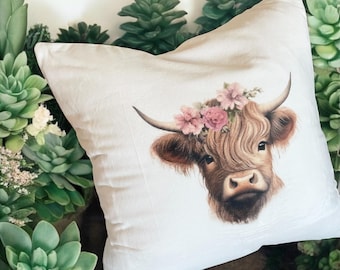 Highland Cow Cushion & insert - Rustic Farmhouse throw pillow - Scottish Cow pillow cover - Gift for cow lovers