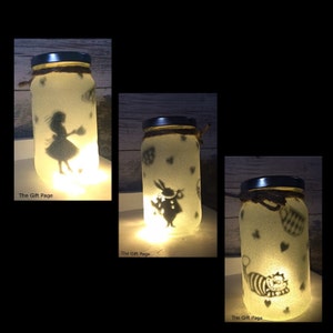 Alice Night light - Glitter Light up Jar mood lighting, Alice in Wonderland Theme