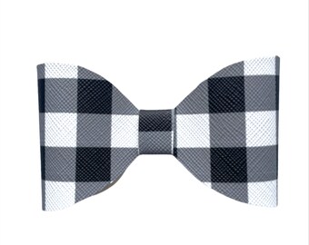 Plaid Dog Bow Tie: Black & White Collar Accessory