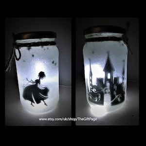Princess Castle, Night light, mood lighting, Fairy Jar, Glitter Jar, Christmas, light up jars, mason jars