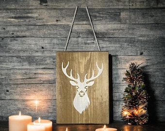 Stags Deer Head Wooden Hanging Wall Plaque perfect for Christmas