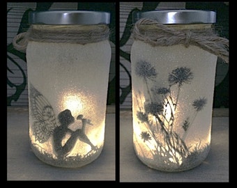 Fairy Night light - mood lighting - Fairy sitting in a jar - Fairy Jar - Glitter Jar - Christmas - light up jars - mason jars