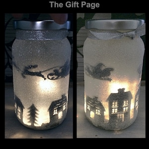 Night light, mood lighting, Santa over Houses in a jar, Fairy Jar, Glitter Jar, Christmas, light up jars, mason jars