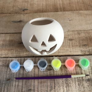 Halloween Bat Pumpkin Paint your own Ceramic Kit Pumpkin tealight holder Bat tealight holder Kids craft kit Ceramic Craft Kit image 2