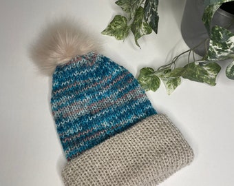 Adult Knitted Hat with faux fur Pom Pom