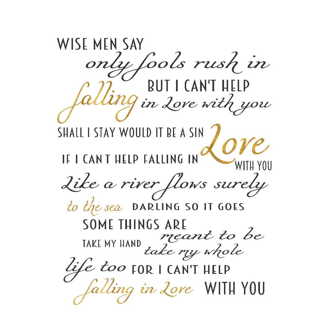 Can't Help Falling In Love Song Lyrics By Elvis 8x10 Etsy