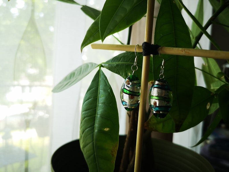 Sterling Silver Dichroic Glass Bead Dangle Earrings
