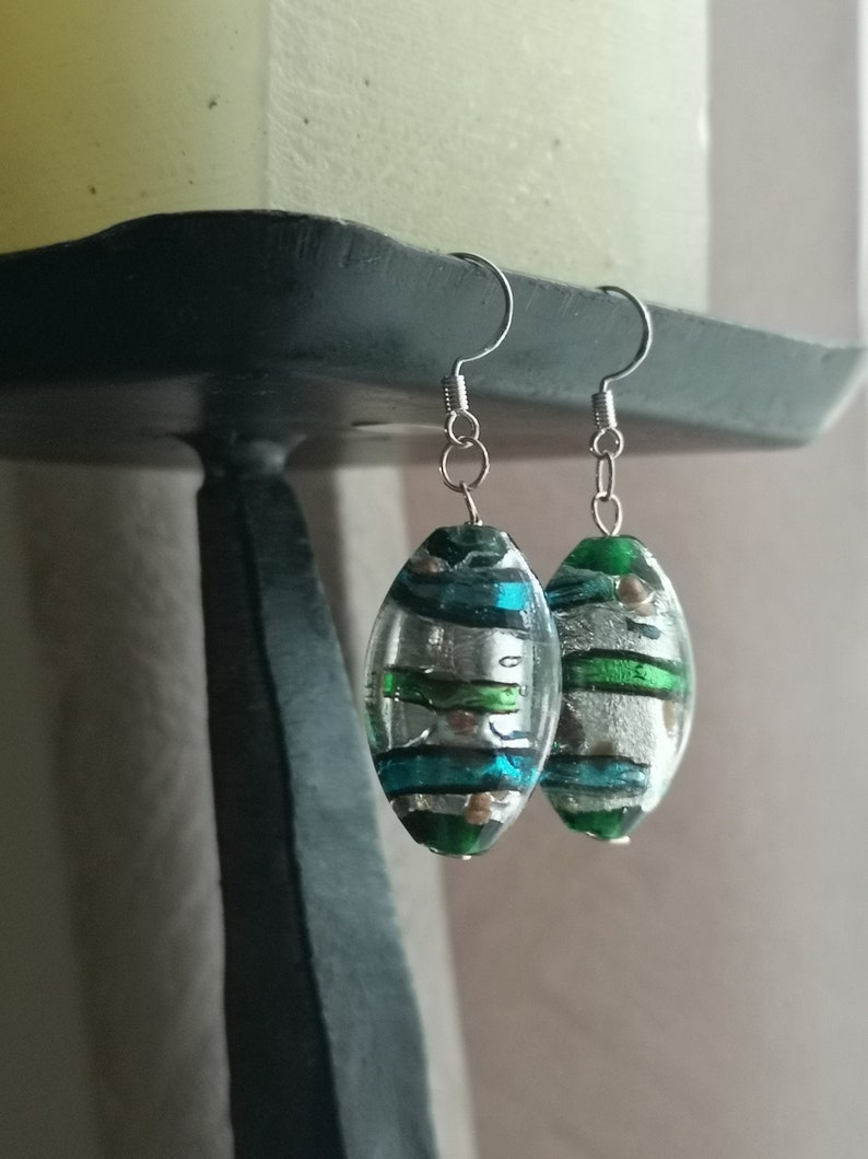 Sterling Silver Dichroic Glass Bead Dangle Earrings