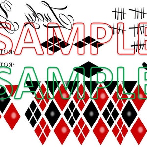 May include: A black and red diamond pattern with the words "SAMPLE" in red and green text. The text "I'm lucky you're my " is written in cursive above the pattern. The text "rotten" is written in cursive below the pattern. There are also several rows of hash marks on the right side of the image.