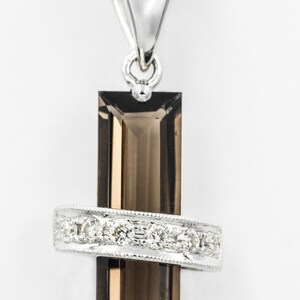 2.80 Carat Baguette Shaped Smoky Quartz & Diamond Pendant on a 16" 14 Karat White Gold Chain
