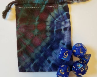 Tie Dye Dice Bag with 7 Piece Dice Set for d&d, dungeons and dragons, pathfinder