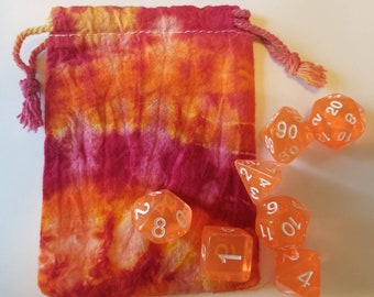 Tie Dye Dice Bag and 7 Piece Dice Set for d&d, dungeons and dragons, pathfinder
