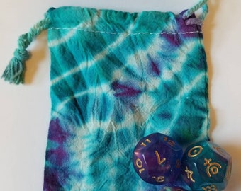 Tie Dye Bag/Pouch with Three Astrology Zodiac Divination Dice