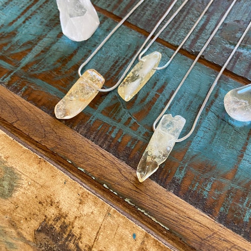 Citrine Necklace. 304 Surgical Stainless Steel Chain. Raw cut Citrine slab pendant. shops