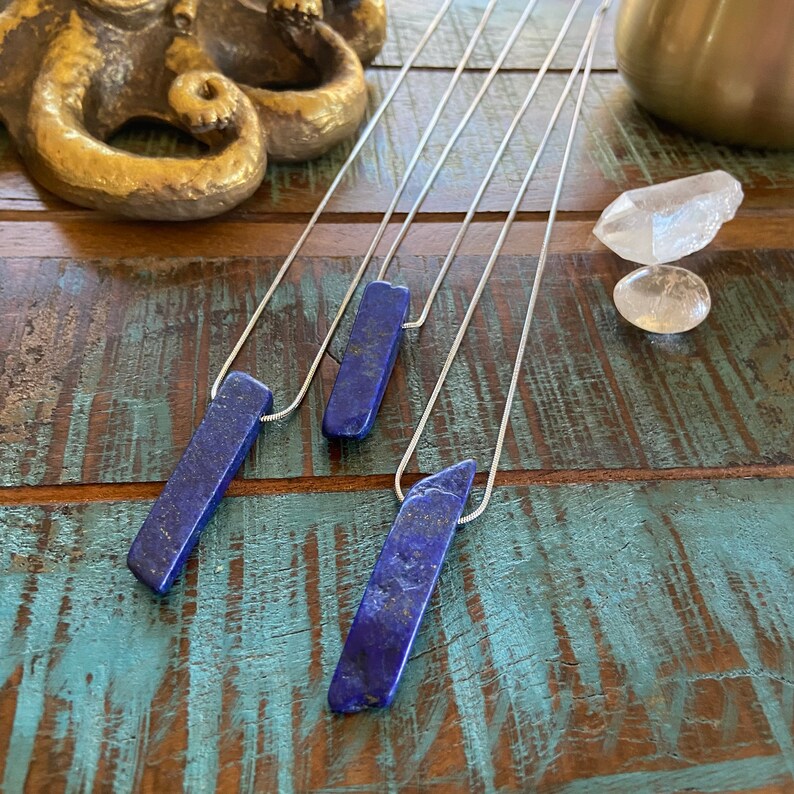 Lapis Lazuli Necklace. 304 Surgical Stainless Steel Chain. Raw cut shops Lapis Lazuli slab pendant.
