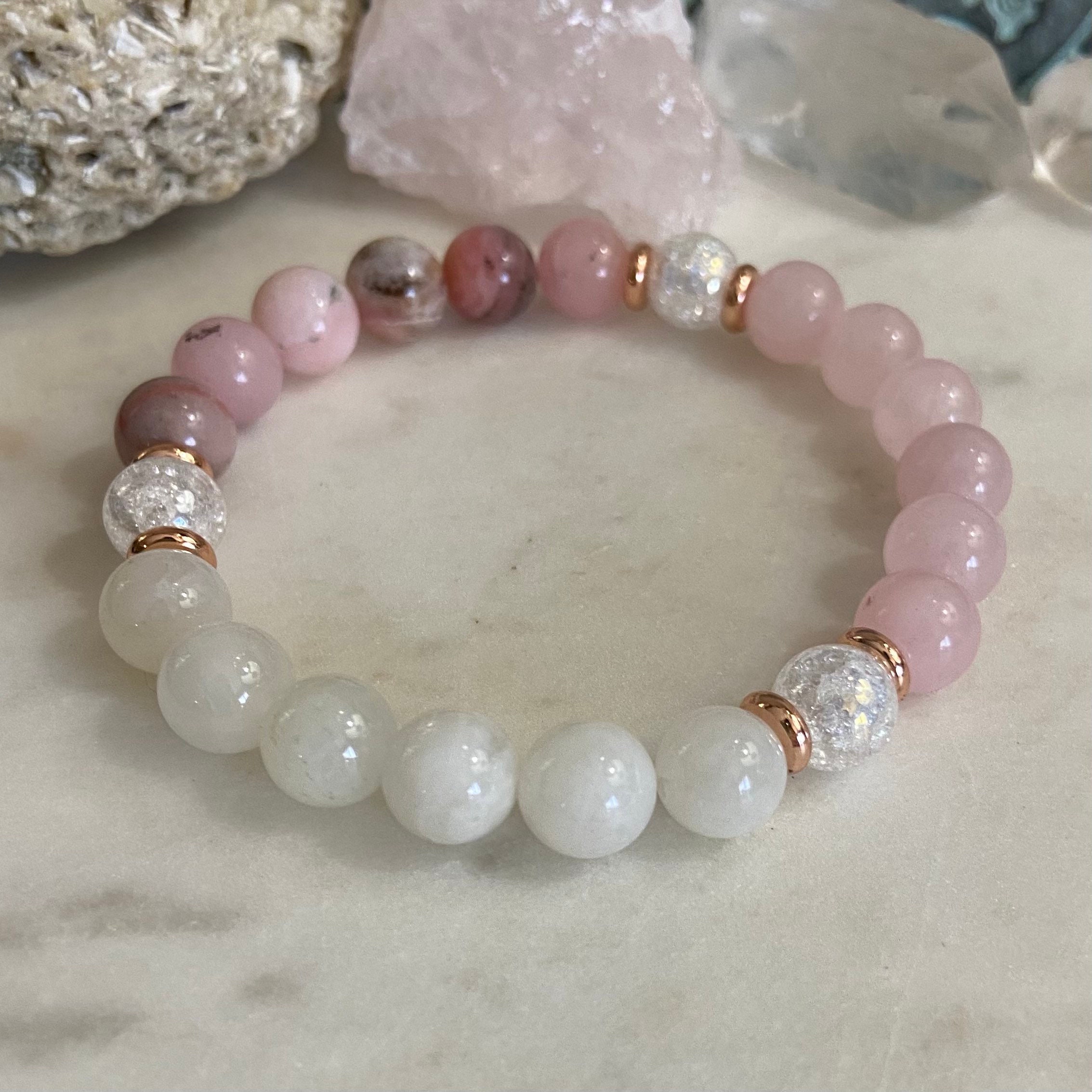 Fertility Bracelet. Moonstone Rose Quartz Pink Opal and - Etsy