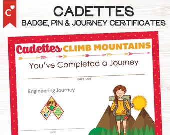 2024 Cadette Badges, Pin and Journey Fillable Certificates Printables PDF Girl Scouts Inspired