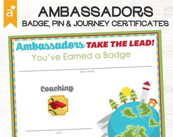 2024 Set of Ambassadors Badges, Pins and Journey Certificates Printables Girl Scouts Inspired PDF