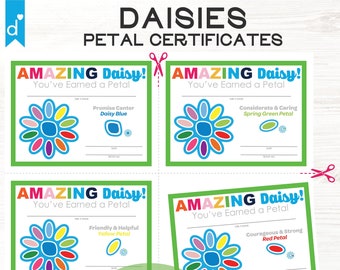 Daisy Petal & Leaf Certificates Complete Set Fillable 4-up Girl Scouts Inspired PDF Daisies