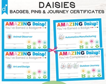 2024 Set of Girl Scouts Inspired Daisy Badge | Pin | Journey Completion Certificates 2-up PDF