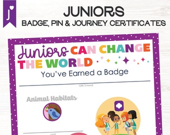 Girl Scouts Inspired Juniors Badge, Pin and Journey Certificates Fillable PDF **ALL NEW**