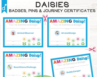 Daisy Badge Journey and Pin Certificates Complete Set Girl Scouts Inspired 4 up strawjenberry PDF