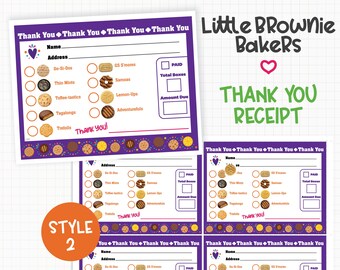 2024 Little Brownie Baker LBB Cookie Thank You Receipt Printable 4-up Girl Scouts Inspired PDF Style 2