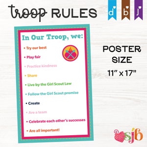Girl Scouts Inspired Troop Meeting Rules Poster Printable 11 x 17 PDF
