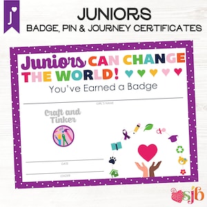 2024 Complete Set of GS Junior Badge, Pin and Journey Certificates Girl Scouts inspired PDF