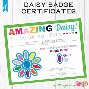 Girl Scouts Daisy Petal and Leaf Certificates: Complete Set [Fillable PDF] Prints 1 certificate per page Daisies