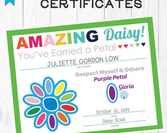 Girl Scouts Daisy Petal and Leaf Certificates: Complete Set [Fillable PDF] Prints 1 certificate per page Daisies