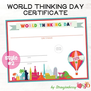 World Thinking Day Badge Patch: Fillable Certificate (PDF Download) Style #2