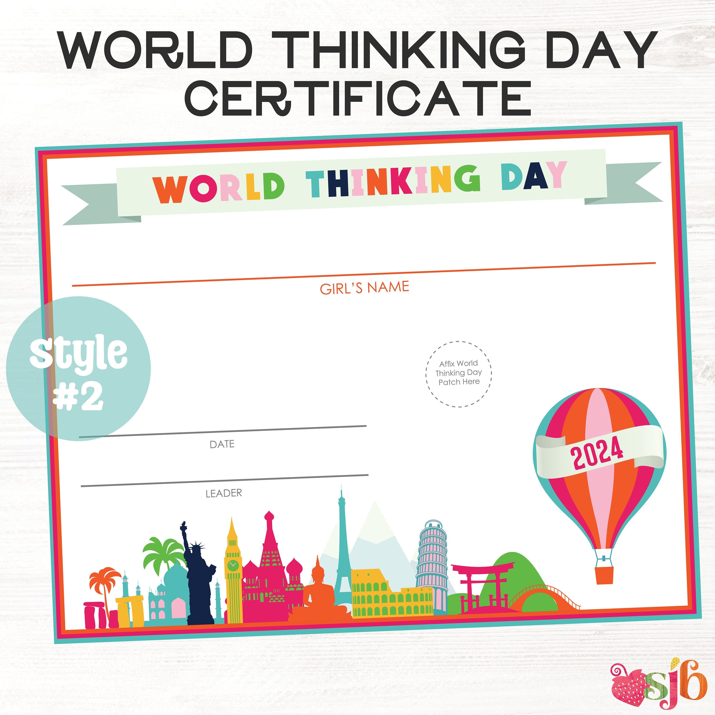 2024 World Thinking Day Badge Patch FILLABLE PDF Certificate Style 2
