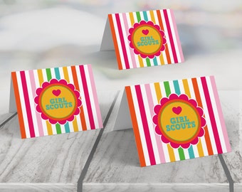 Tarjetas de lugar de mesa imprimibles para ceremonias, fiestas de tropa, inspirado en las Girl Scouts (PDF)