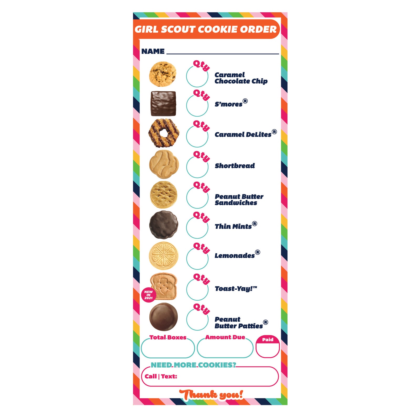 ABC Cookie Order Form Printable Download Girl Scout Inspired 3 UP Etsy