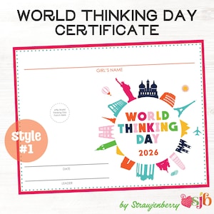 World Thinking Day Badge Patch & Fillable Certificate - Girl Scouts PDF