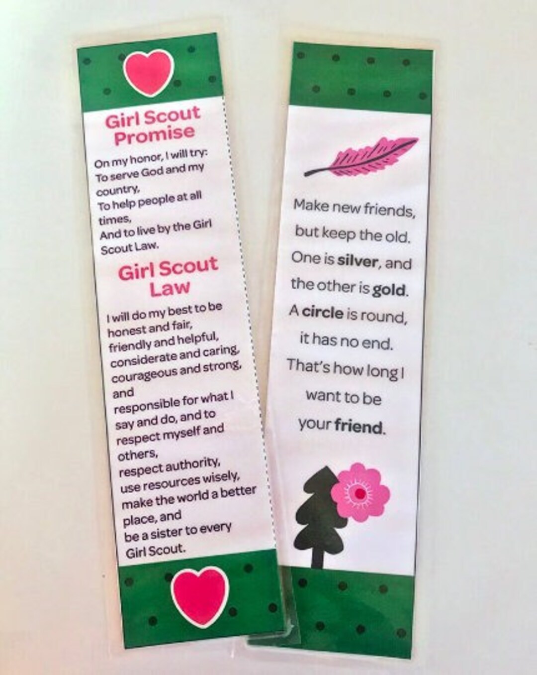 Promise and law make new friends song printable bookmarks girl scouts