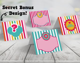 Tarjetas de lugar de mesa imprimibles para ceremonias, fiestas de tropa, inspirado en las Girl Scouts (PDF)