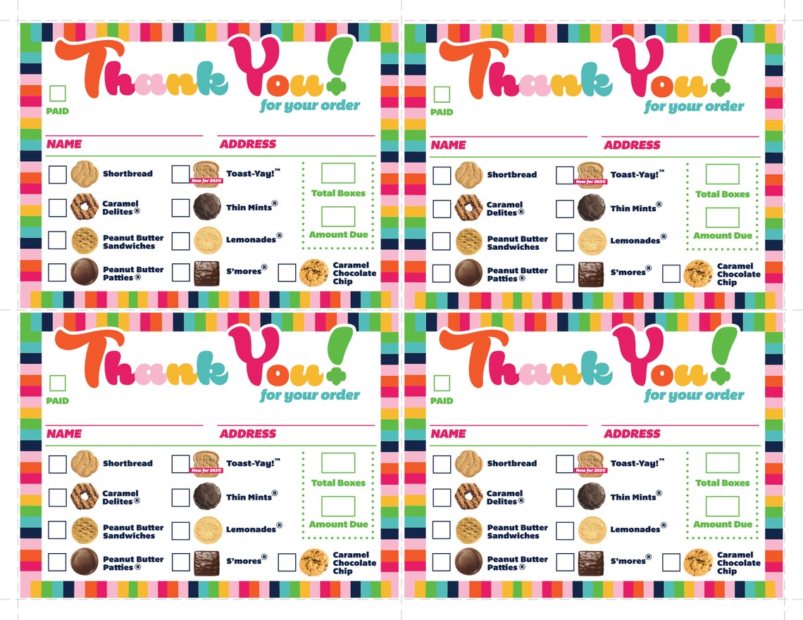 ABC Cookie Thank You Receipt Printable Download Girl Scouts - Etsy