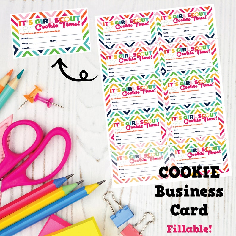 Cookie Business Cards for Girls Fillable Printable Download Etsy