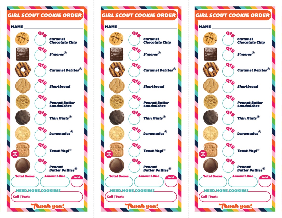 ABC Cookie Order Form Printable Download Girl Scout Inspired 3 UP Etsy